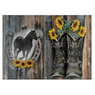 Galloping Horse Cowboy Boots Hoefijzer Sunflower Snijplank