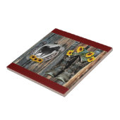 Galloping Horse Cowboy Boots Hoefijzer Sunflower Tegeltje (Zijkant)