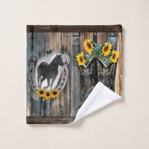 Galloping Horse Cowboy Boots Hoefijzer Sunflower Washandje