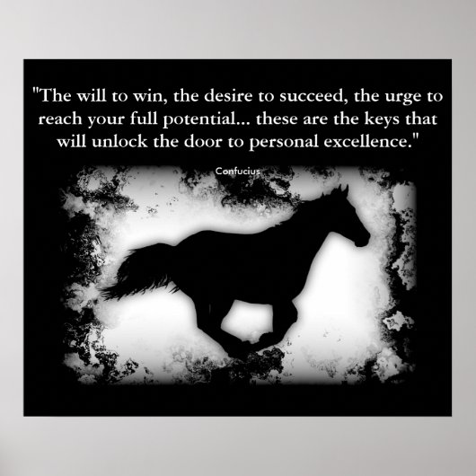 Galloping Horse met Confucius quote Poster (Voorkant)