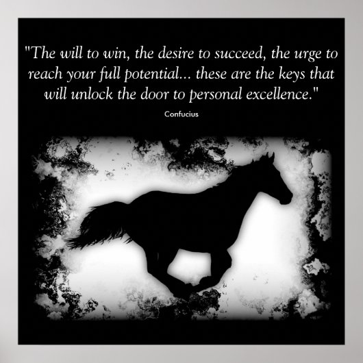 Galloping Horse met Confucius quote Poster (Voorkant)
