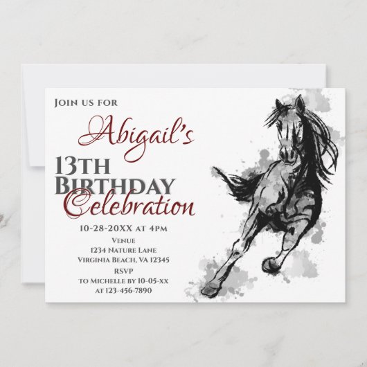 Galloping Horse Sketch Birthday Party Kaart (Voorkant)