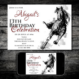 Galloping Horse Sketch Birthday Party Kaart