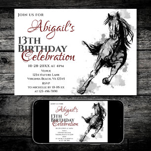 Galloping Horse Sketch Birthday Party Kaart