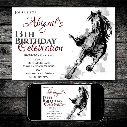 Galloping Horse Sketch Birthday Party Kaart