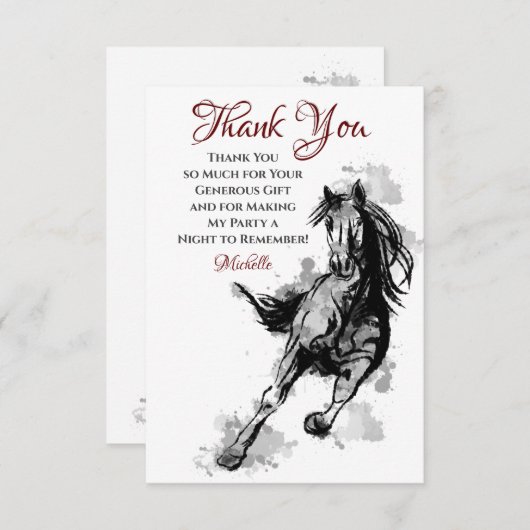 Galloping Horse Sketch Flat Birthday Bedankkaart (Voorkant / Achterkant)