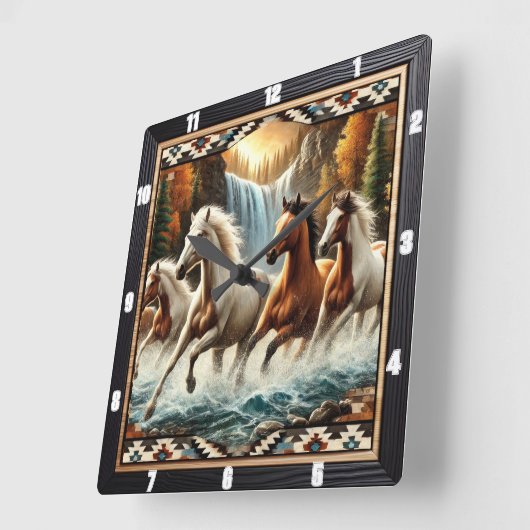 Galloping Horse Waterval Vierkante Klok (Hoek)