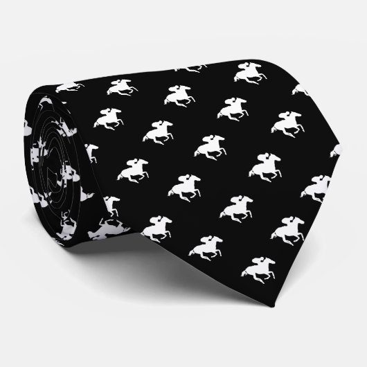 Galloping Horseman Pattern | Zwarte Derby Stropdas (Opgerold)