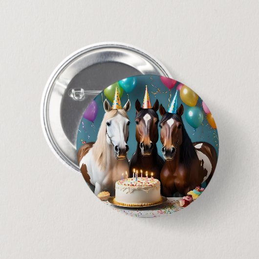Galloping In Fun: Een Paard Verjaardagsviering Ronde Button 5,7 Cm (Voorkant /achterkant)