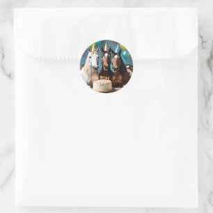 Galloping In Fun: Een Paard Verjaardagsviering Ronde Sticker