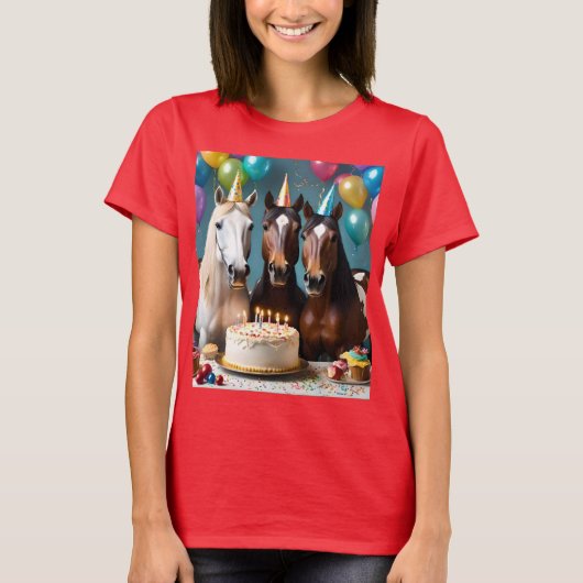 Galloping In Fun: Een Paard Verjaardagsviering T-shirt (Voorkant)