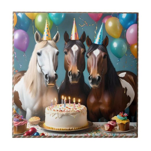 Galloping In Fun: Een Paard Verjaardagsviering Tegeltje (Voorkant)