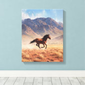 Galloping Mustang Desert Mountain Art Canvas Afdruk (Insitu (Houten vloer))