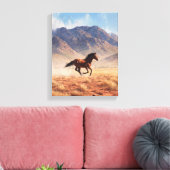 Galloping Mustang Desert Mountain Art Canvas Afdruk (Insitu (Woonkamer))