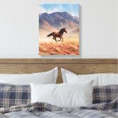Galloping Mustang Desert Mountain Art Canvas Afdruk (Insitu (Slaapkamer))