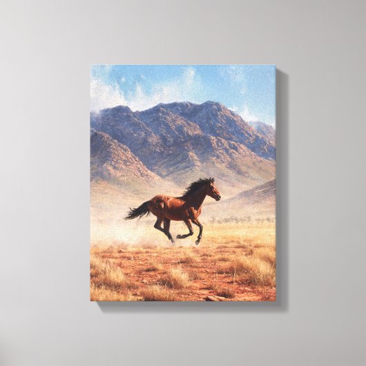 Galloping Mustang Desert Mountain Art Canvas Afdruk (Voorkant)