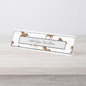 Galloping Mustang Horse Brown Waterverf Painting Bureau Naambordje (Voorkant)