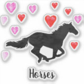 Galloping Paard Waterverf Silhouet Harten Sticker (Voorkant)