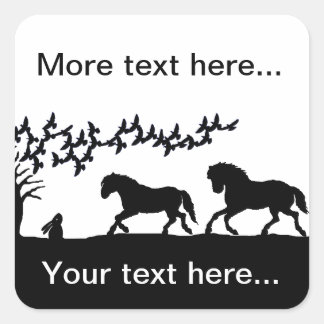 Galloping paarden in een land scene vierkante sticker