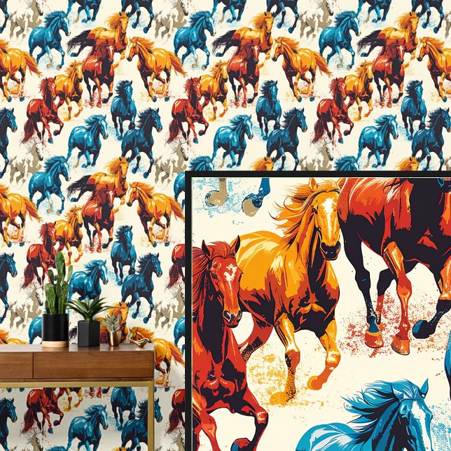 Galloping Paarden op Cream Behang (Creator heeft geüpload)