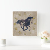 Galloping Pinto American Paint Stallion Horse Vierkante Klok (Huis)