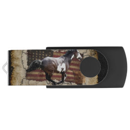Galloping Pinto Paint en Amerikaanse vlag USB Stick