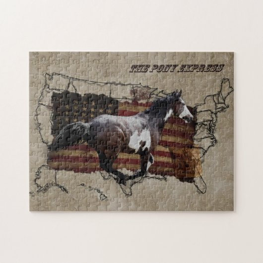 Galloping Pinto Paint USA Pony Express Horse Legpuzzel (Horizontaal)