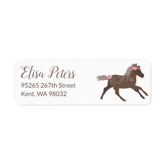 Galloping Pony Pink Roses Retouradreslabel Etiket (Voorkant)
