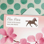 Galloping Pony Pink Roses Retouradreslabel Etiket