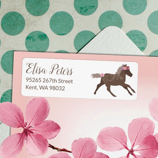 Galloping Pony Pink Roses Retouradreslabel Etiket