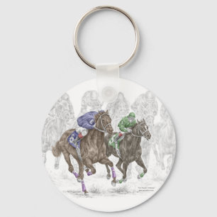 Galloping Race Horses Sleutelhanger