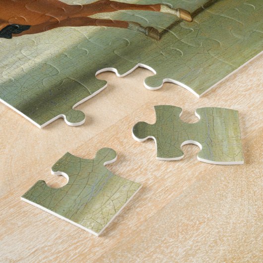 Galloping Racehorse en opgezet Jockey in Red (olie Legpuzzel (Zijkant)