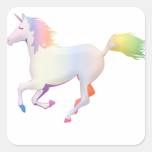 Galloping Rainbow Unicorn Vierkante Sticker (Voorkant)