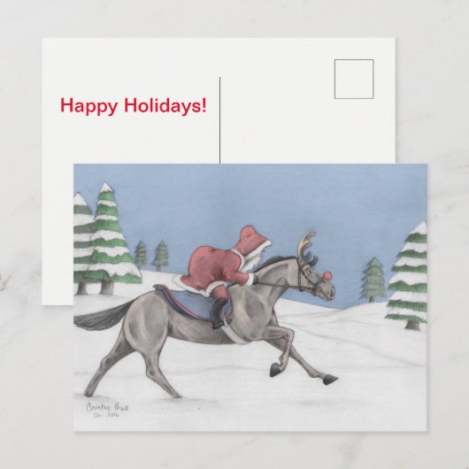 Galloping Santa Feestdagenkaart (Voorkant / Achterkant)