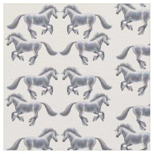Galloping Shire Draft Horses Fabric Stof (Close Up)