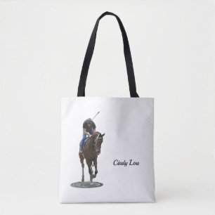 Galloping Thoroughbred Horse and Rider Canvas tas