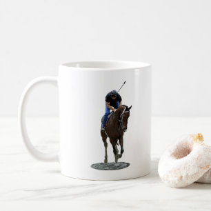 Galloping Thoroughbred Horse and Rider Coffee Mok