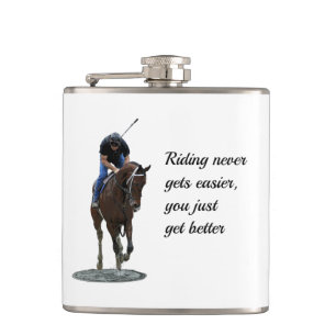 Galloping Thoroughbred Horse and Rider Drink Heupfles
