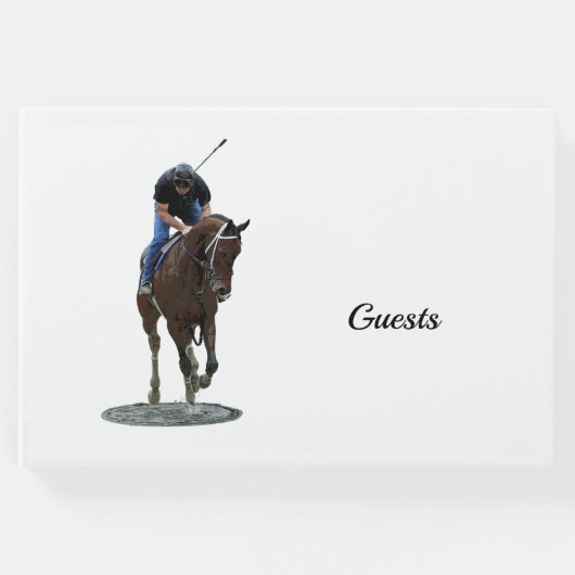 Galloping Thoroughbred Horse and Rider Guest Book Gastenboek (Voorkant)