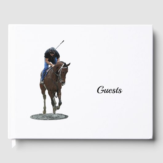 Galloping Thoroughbred Horse and Rider Guest Book Gastenboek (Voorkant)