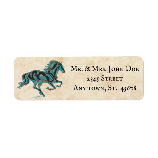 Galloping Turquoise Horse Label (Voorkant)