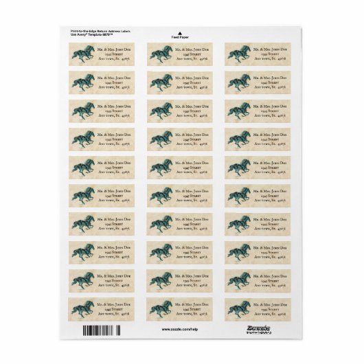 Galloping Turquoise Horse Label (Full Sheet)