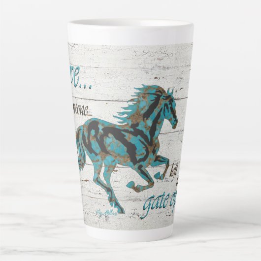 Galloping Turquoise Horse Latte Mok (Voorkant)