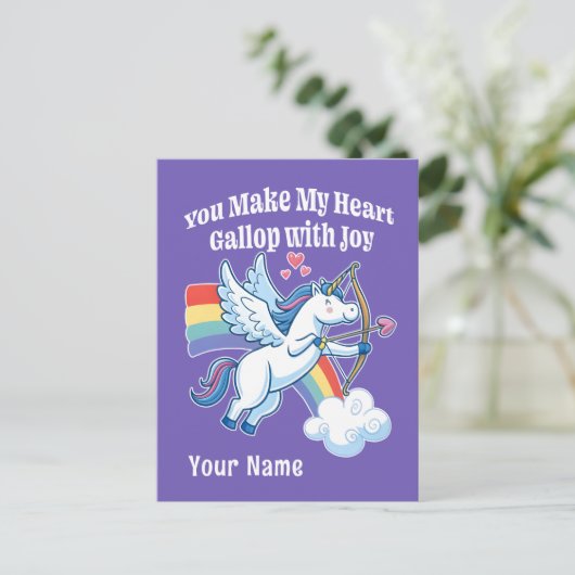 Galloping Unicorn Cupid’s Love Magic Briefkaart (Staand voorkant)