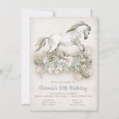 Galloping White Horse Birthday Party Invitation Kaart (Voorkant)