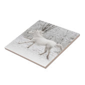 Galloping White Horse in the Snow Tegeltje (Zijkant)