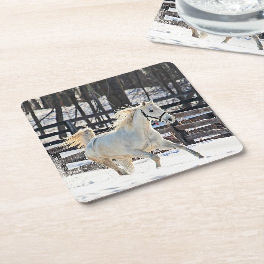 Galloping White Horse Kartonnen Onderzetters (Schuin)