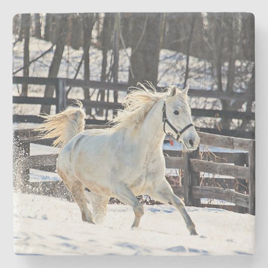 Galloping White Horse Stenen Onderzetter (Voorkant)