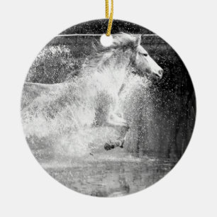 Galloping White Water Horse Keramisch Ornament