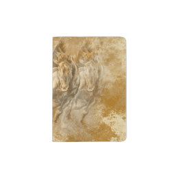Galloping Wild Horses Black & Gold Passport Holder Paspoorthouder